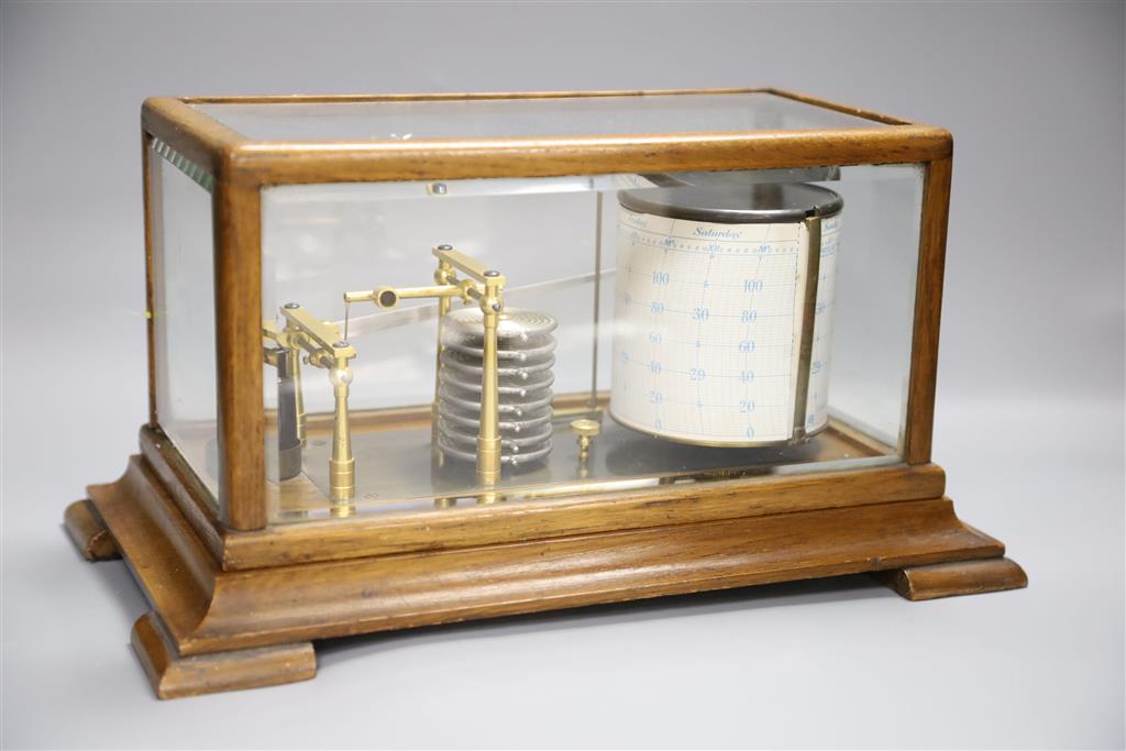 An early 20th century oak-cased barograph, length 36cm